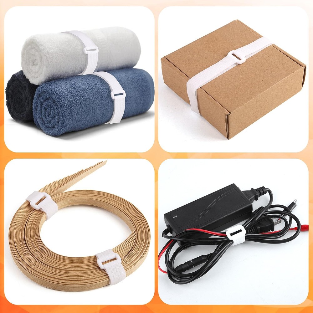 16ft Adjustable Hook Loop Cable Straps with Buckles, White Reusable Wire Mgmt