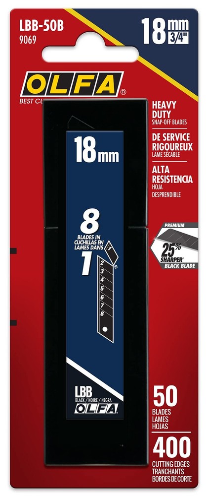 OLFA 18mm Heavy-Duty Ultra-Sharp, Snap Off Replacement Blades, 50 Blades