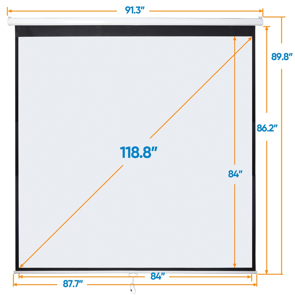 120'' Projector Screen Projection Screen Manual Pull Down HD Screen 1:1 Format
