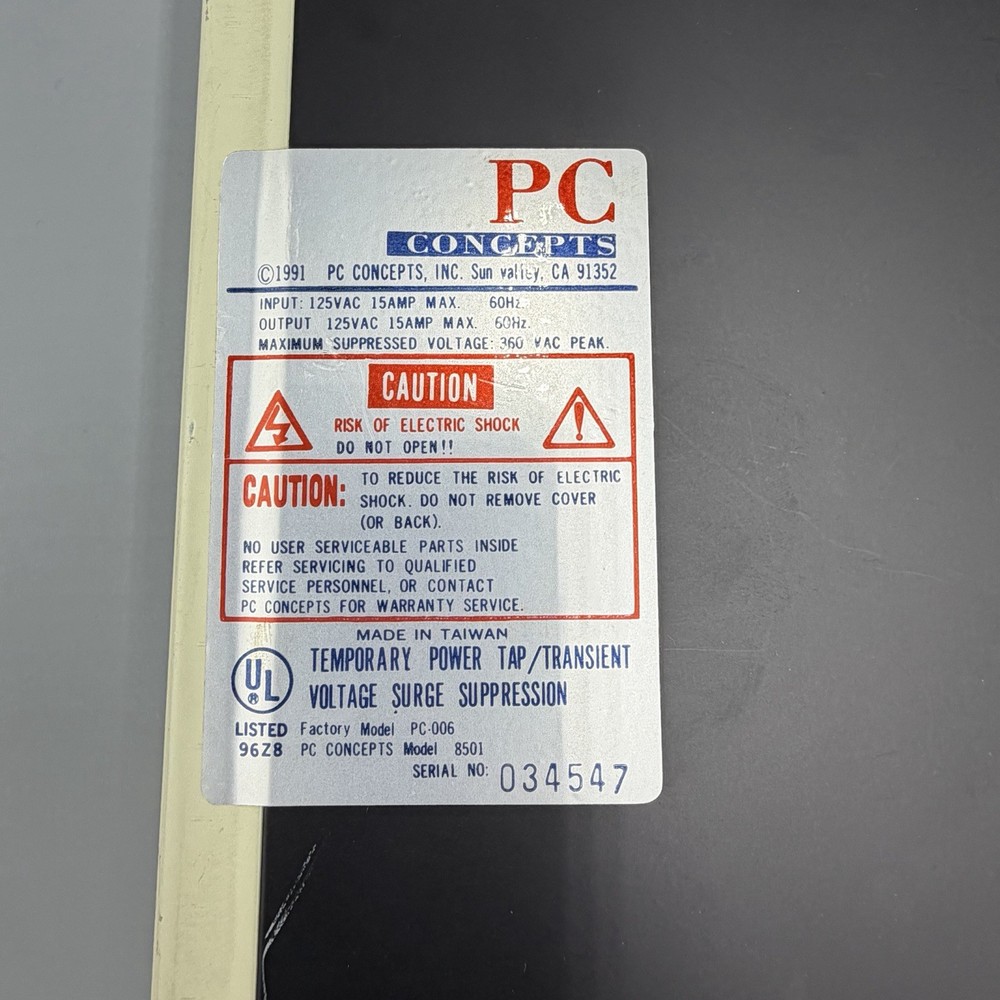 PC Concepts Model PC-006 Power Tap 8501 Surge Protector 5 Plug