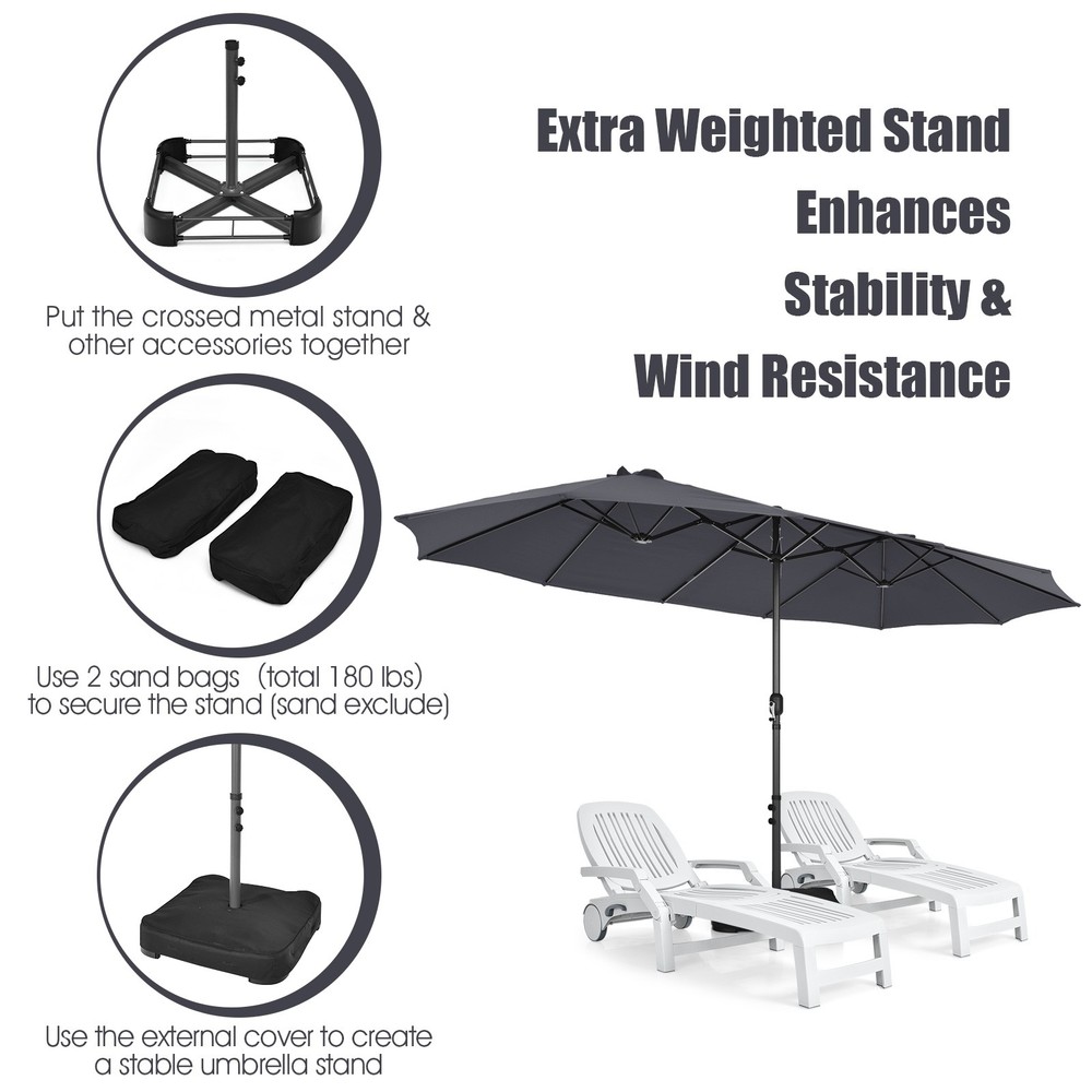 11 PCS Patio Wicker Dining Set w/Double-Sided Outdoor Umbrella 8 Stackable