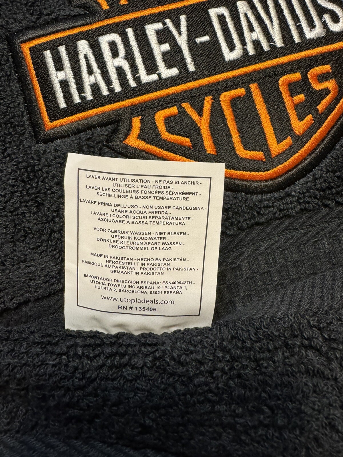 Towel Set 3pc. Bath Towel & Hand Towel Black Harley-Davidson Embroidery