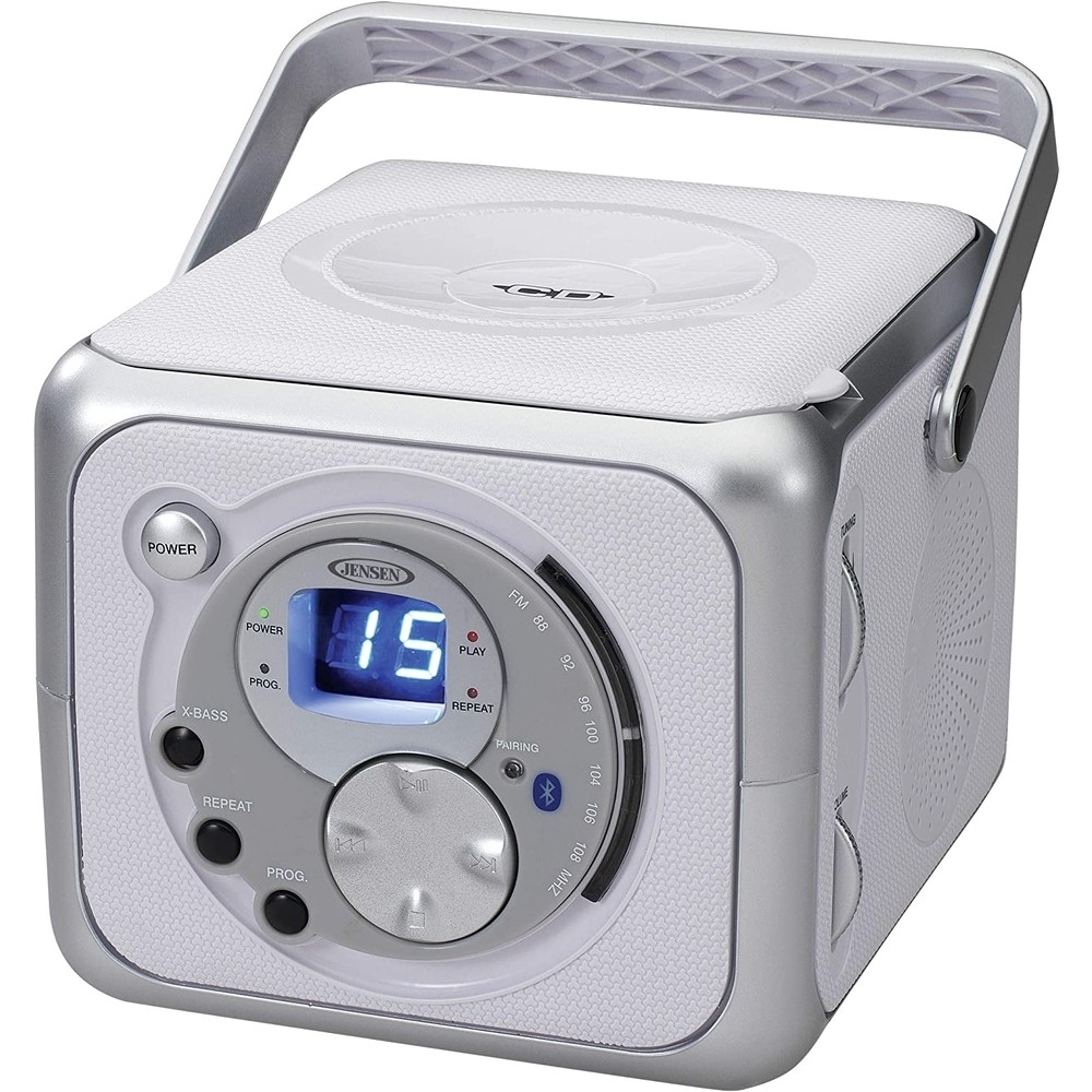 JENSEN CD555 SILVER PORTABLE BLUETOOTH MUSIC SYSTEM WITH CD