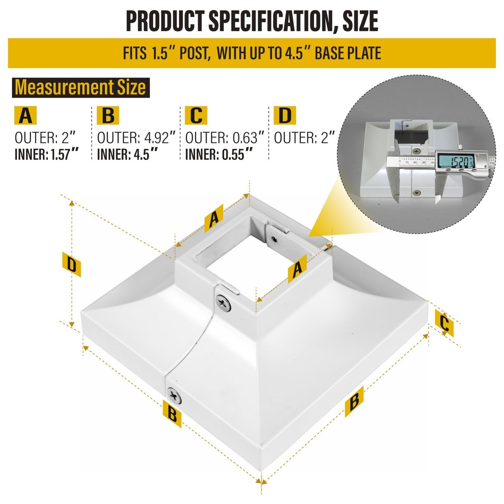 8PCS 1.5" Aluminum Deck Post Base Covers White Post Skirt Railing Brackets