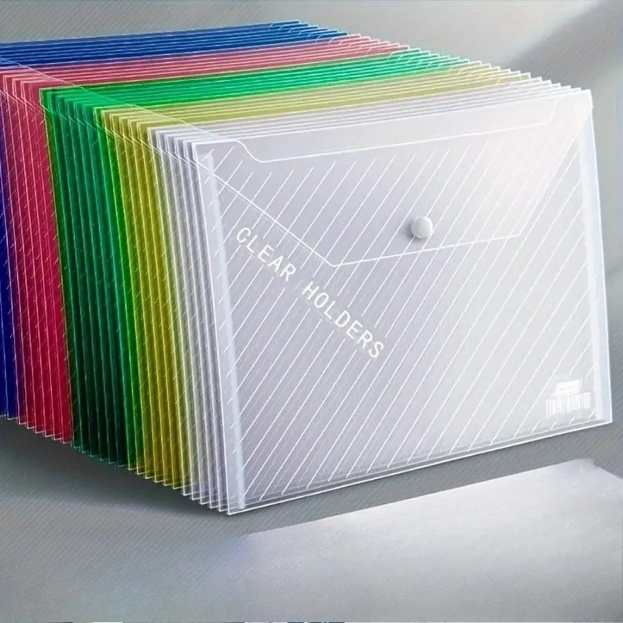 5pcs Mixed Color Folding File Bag Button Closure Document Organizer School Offic