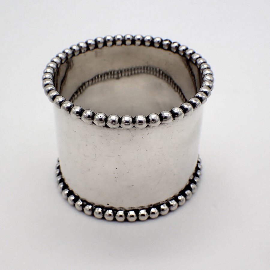 Napkin Ring Beaded Border Sterling Silver Mono H