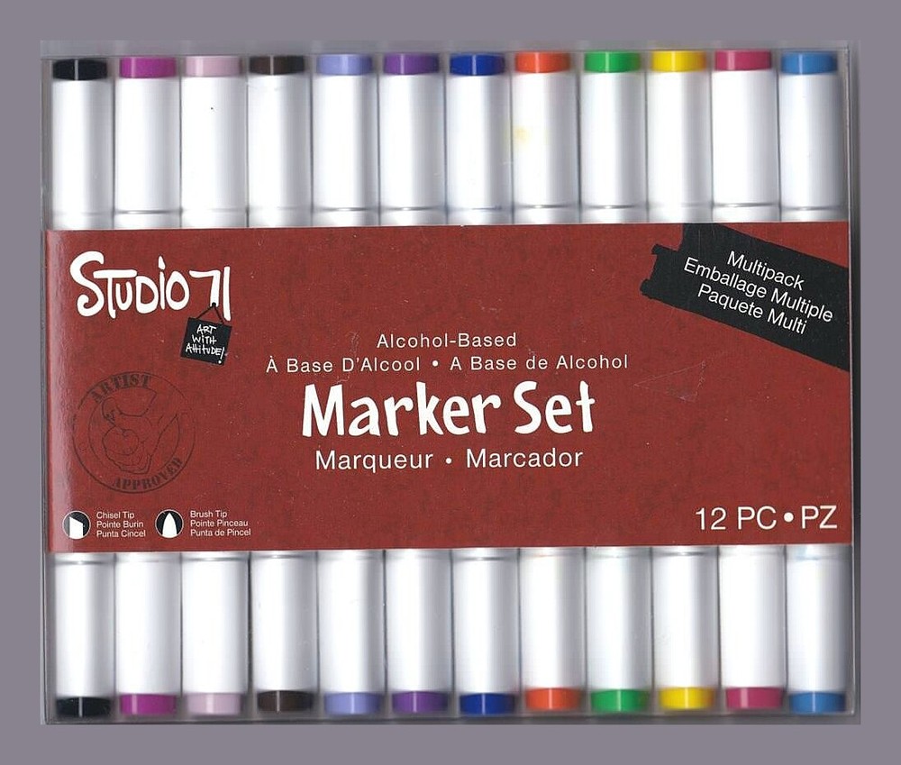 Studio 71 ALCOHOL BASED Color MARKER MARKERS Set 12 Piece Dual Tip CHISEL/BRUSH