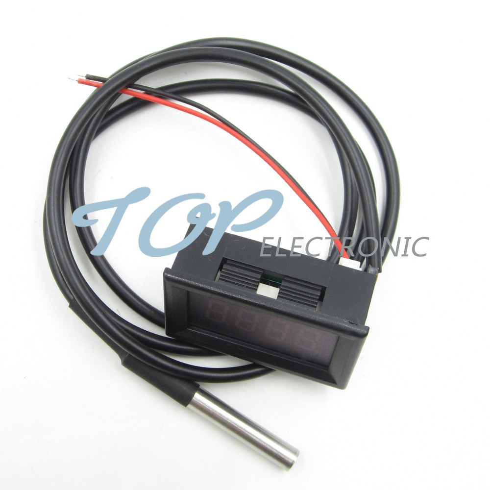 Red LED Digital Car Temperature Meter Thermometer DS18B20 Sensor -55-125°C