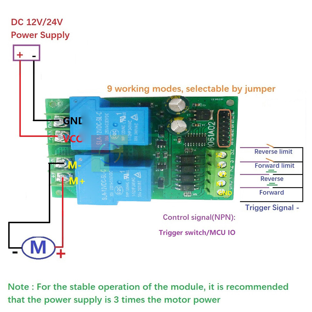 30A DC 12V/24V Motor Controller Relay Module Forward Reverse Control Board New