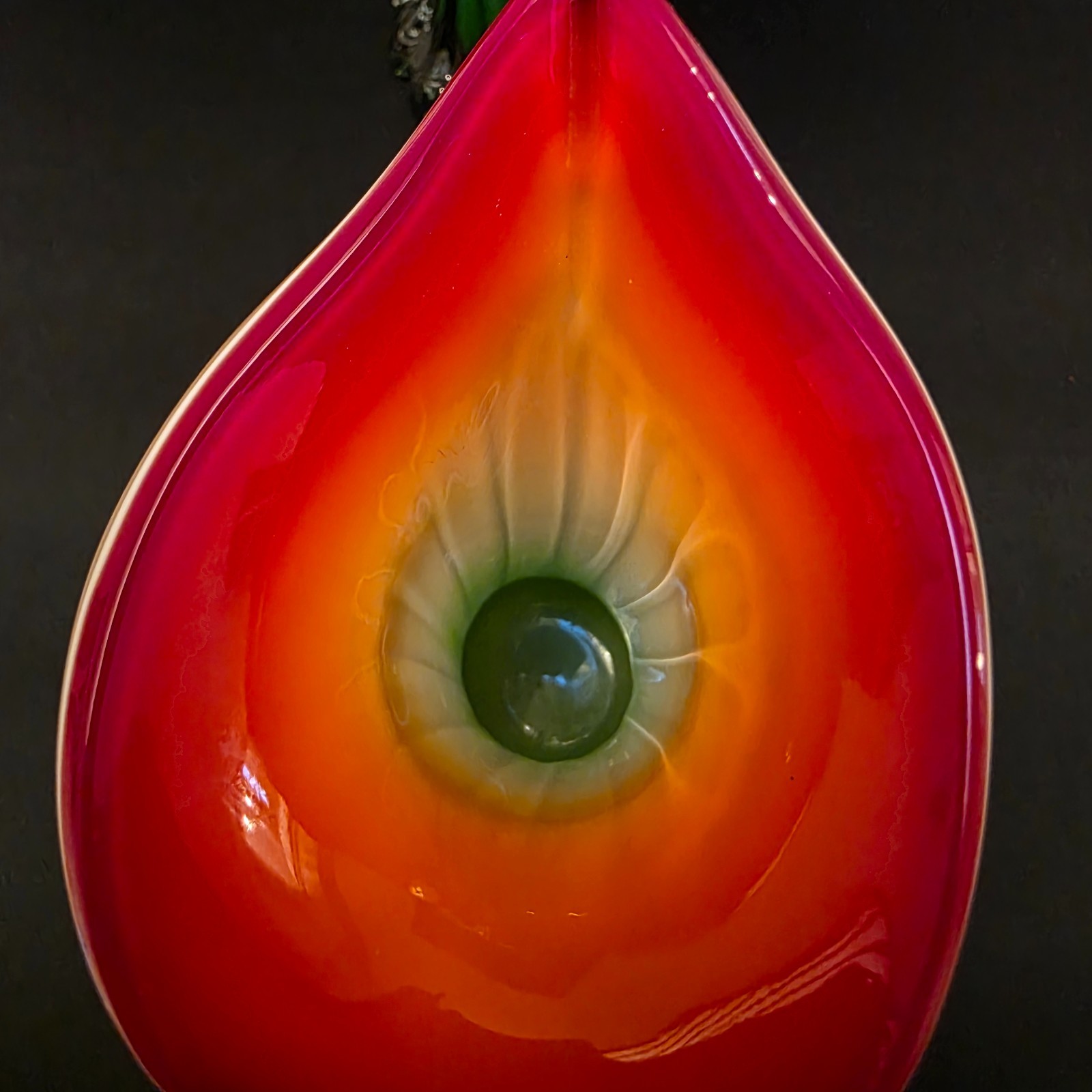 Red White Green Murano Style Calla Lily Jack In Pulpit Vase Art Hand Blown Glass