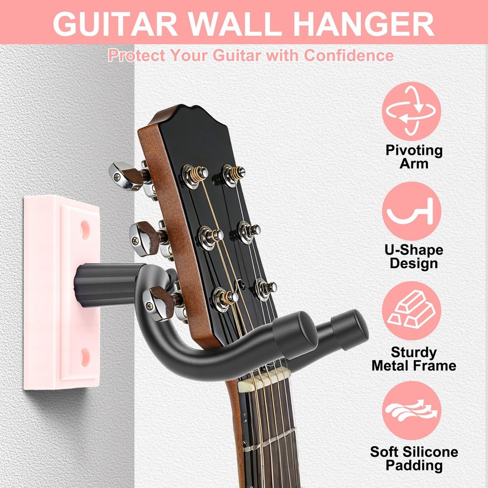 Guitar Wall Hanger, Guitar Wall Mount Hook with Soft Silicone Padding, ABS Pl...