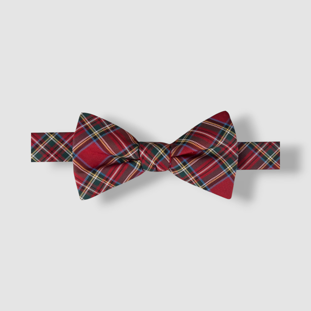 Tommy Hilfiger Mens Red Plaid Bow Tie & Solid Pocket Square 2pc Set
