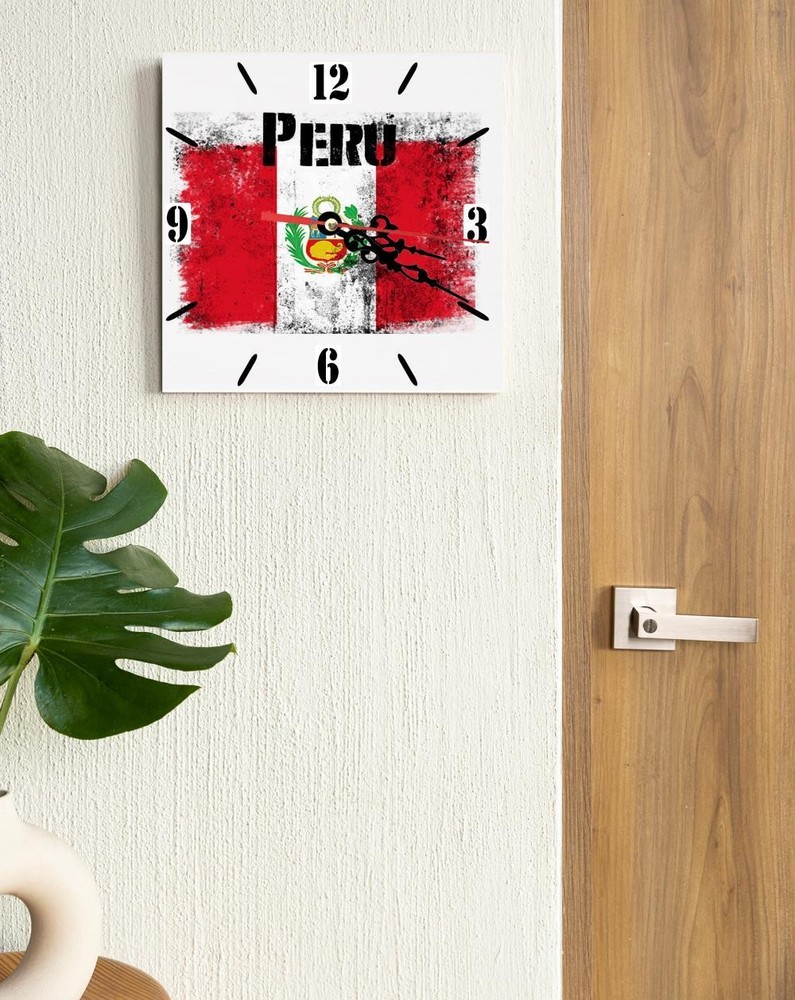 Peru Flag Wall clock patriots CERAMIC Tile Watch Support Décor