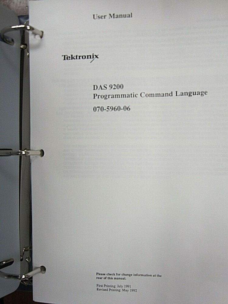 Tektronix DAS 9200 Programmatic Command Language User Manual 070-5960-06