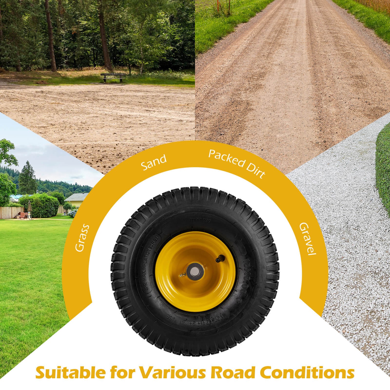 15x6.00-6Tubeless Tires&Wheels(2 Pack),4 PR/Ply Pneumatic Tires w/3"Centered Hub