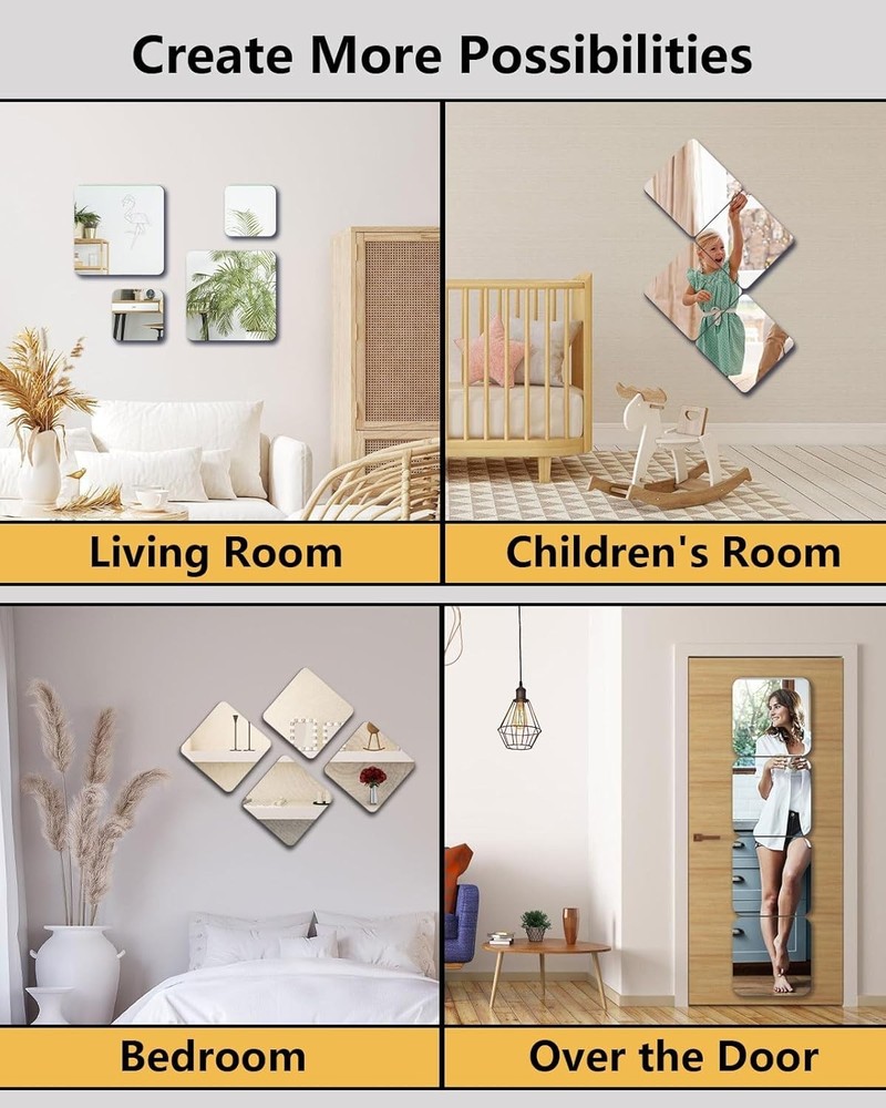 Versatile Unbreakable Wall Mirrors - 4PCS 14x12” for Kids, Dance Studios & More