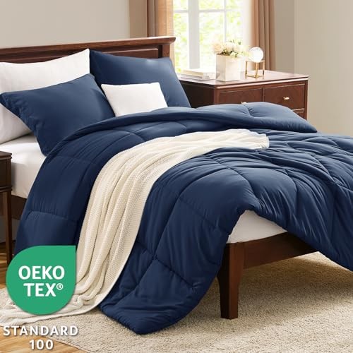 Size Comforter Sets - Comforter Size, 3 Pieces Box Stitched Bed Full Navy Blue