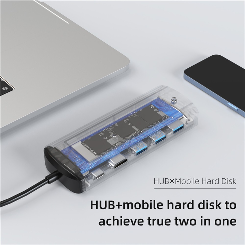 1Pcs 6 In 1 TYPE C TO HDMI USB3.0 SSD Enclosure USB HUB W/ Disk Storage Function