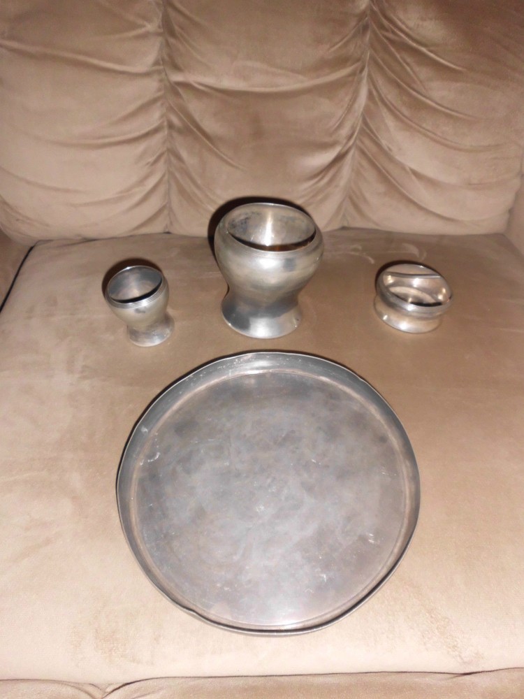 Antique Beacon Silver Company Quadruple Silver 4 Piece Tobacco Set Number 417