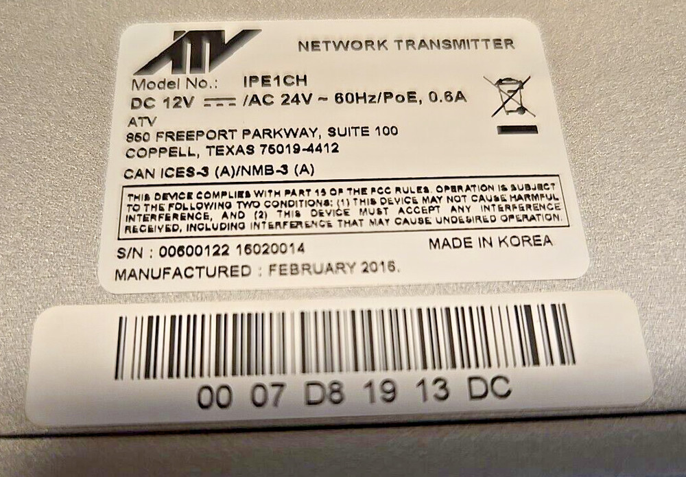 IP Video Encoder ATV IPE1CH Network Transmitter