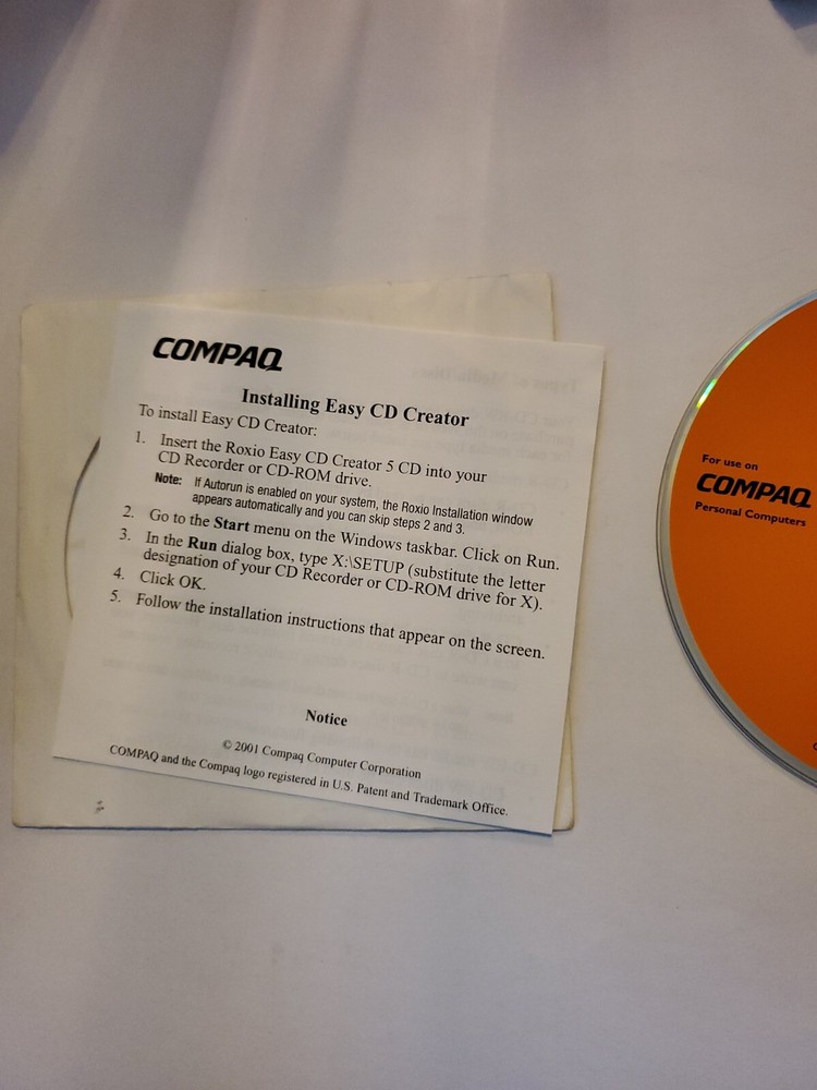 Roxio Easy CD Creator Basic Edition For Use On Compaq PC