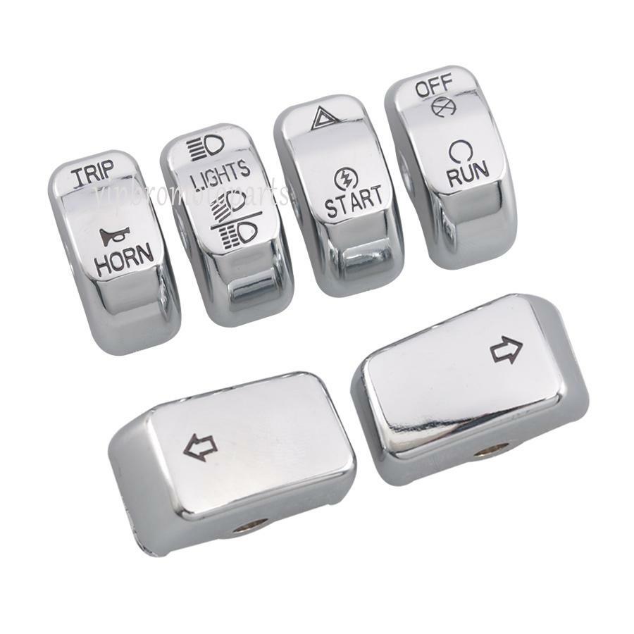 6pcs Chrome Switch Button Cover Cap Set For Harley Softail Dyna Wide Glide CVO