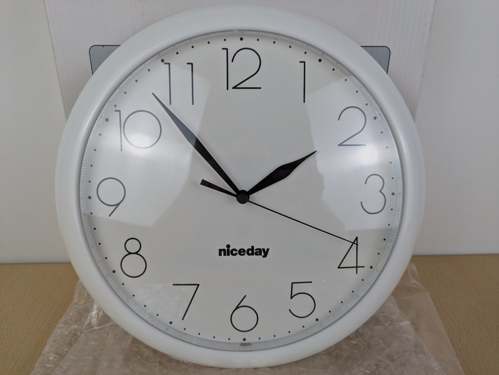 Nice Day Wall Clock Quartz 10" Scool Office White Plastic New Boxed