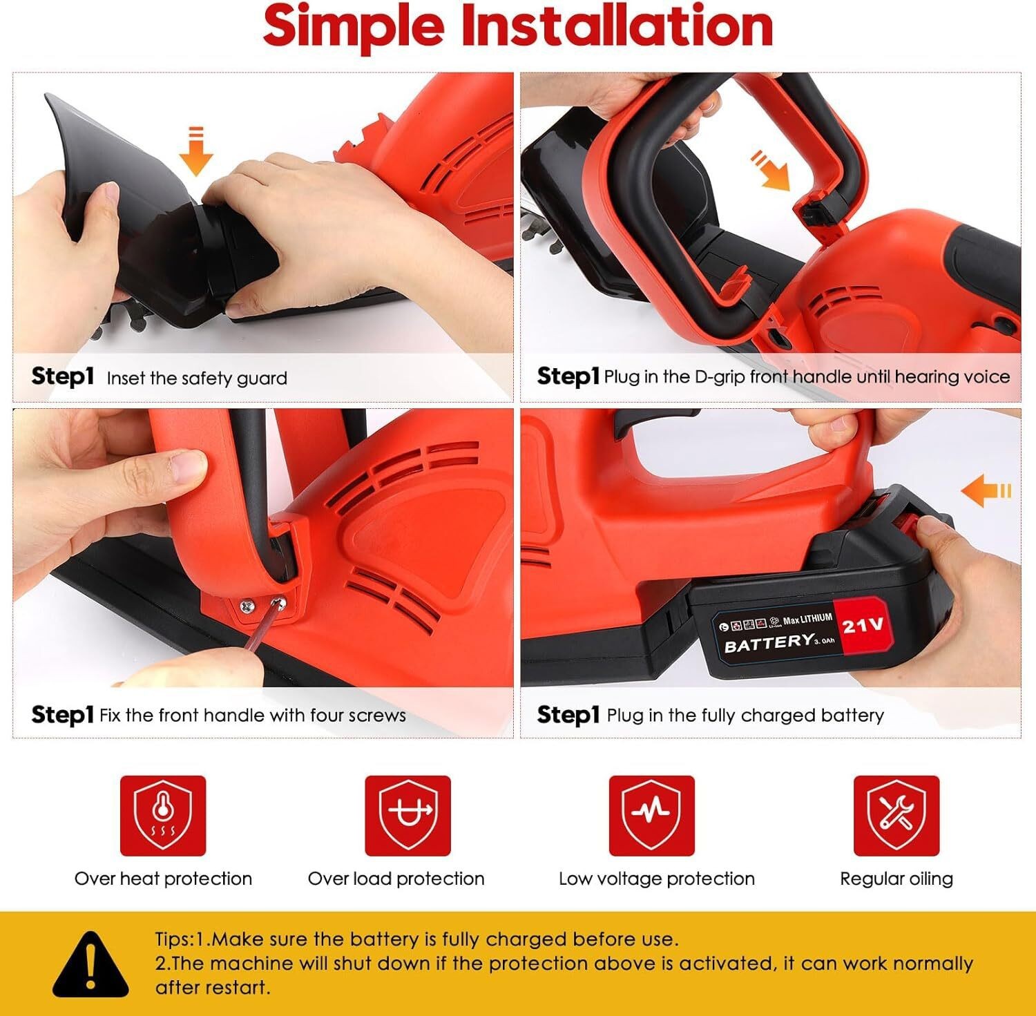 22'' Electric Hedge Trimmer Cordless Power Hedge Trimmer with 2Battery & Charger