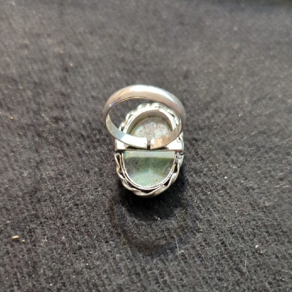 Silver Plated Green Ruby Fuchsite Gemstone Oval Statement Ring - Size 7