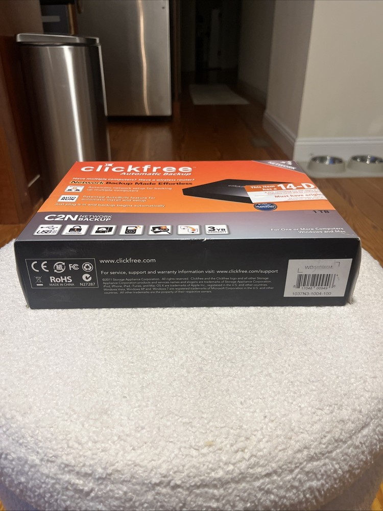 NEW ClickFree Automatic Backup 1TB Model C2N Plus Model#WD1046XM New Open Box