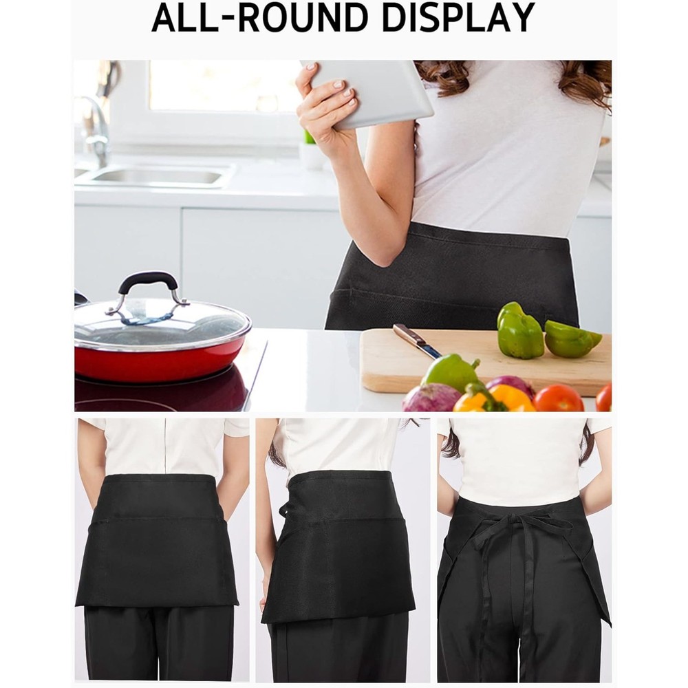 2 Pack 11.5'' Server Aprons Waterdrop Resistant Waist Apron with black note book