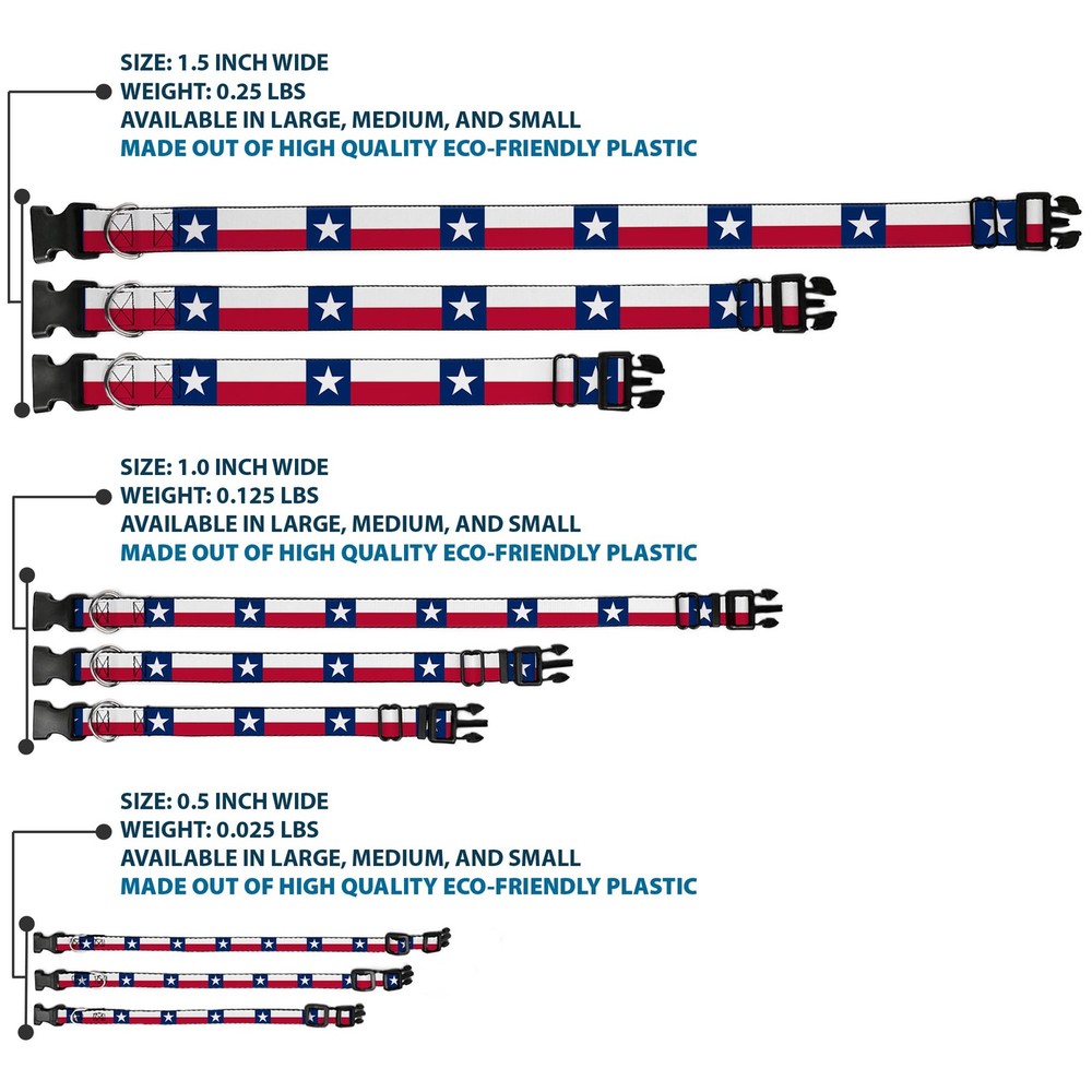 Plastic Clip Collar Texas Flag Continuous Repeat Large 15-24"
