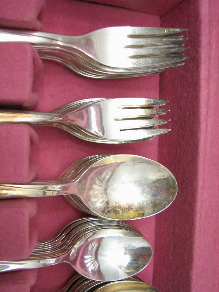 Set Supreme Silver Plate Flatware Concept Pattern svc for 12 74 pcs w/Box