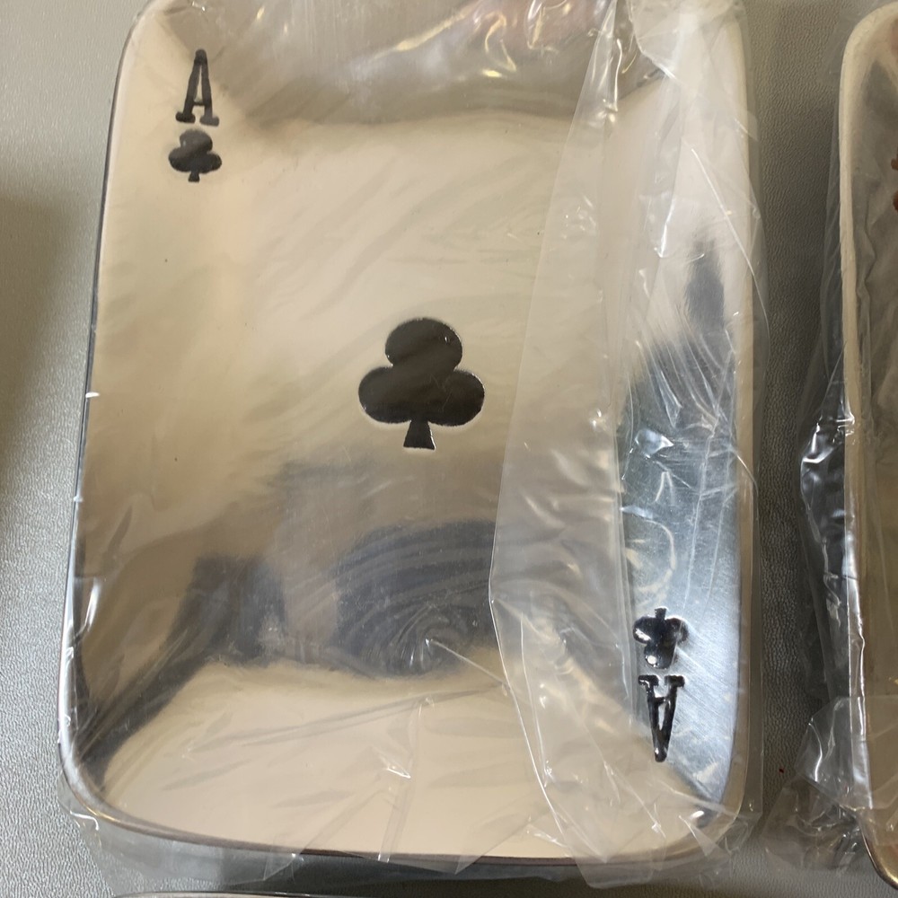 4pc Aces Playing Card Snack Plates Trays IHI India SOLID BRASS IN BOX