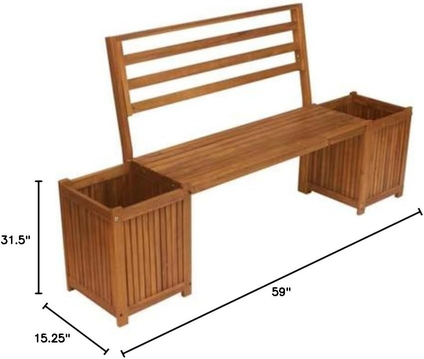 Wood Bench With Planter Boxes Tan