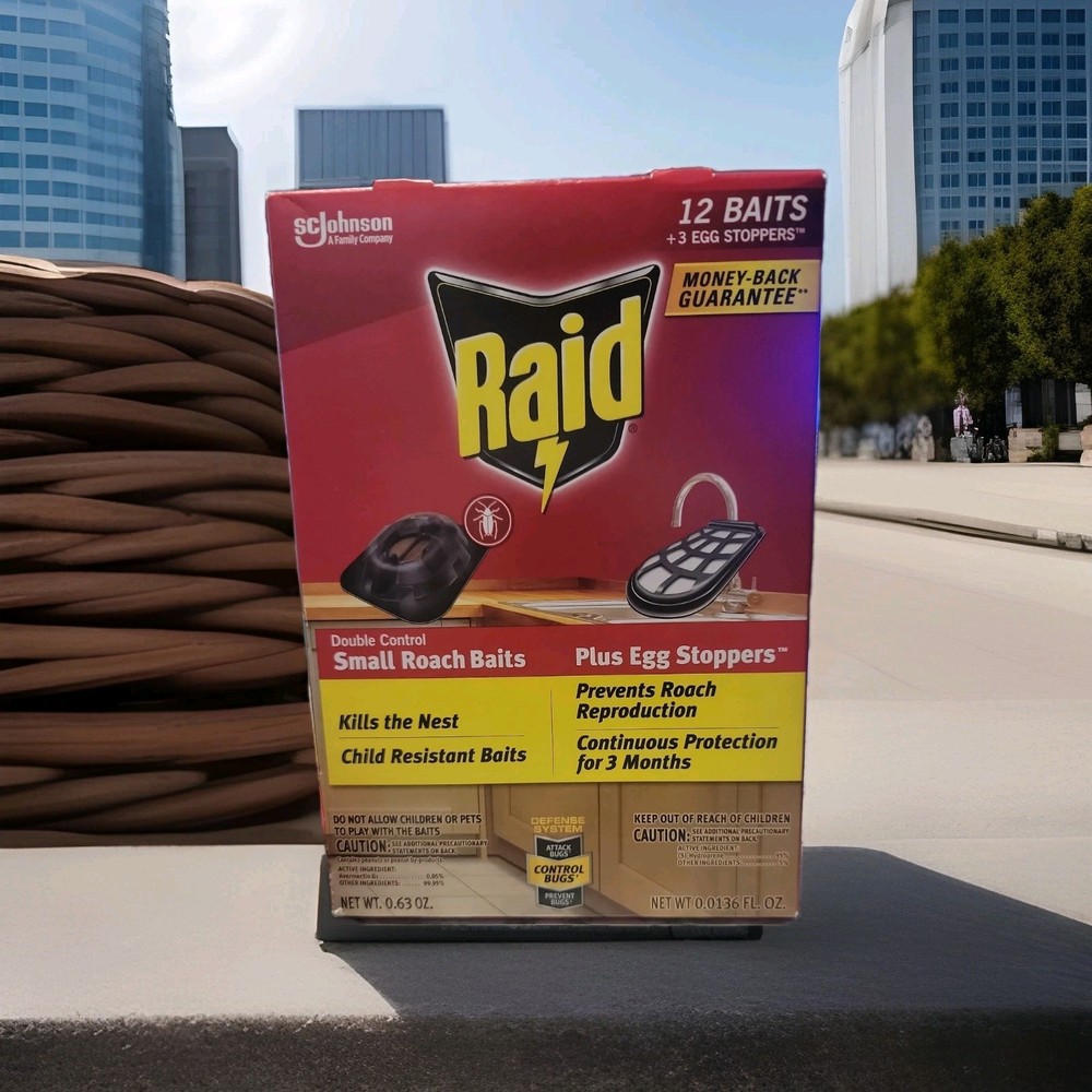 Raid Double Control 12 Small Roach Baits + 3 Egg Stoppers Kills & Sterilizes