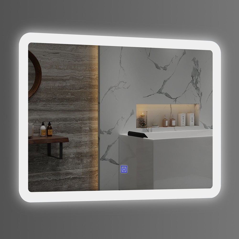 Wall Mounted Rectangle Bathroom LED Mirror Dimmable Touch 3-Color Frameless