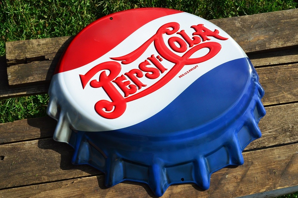 Pepsi-Cola Bottle Cap Embossed Tin Metal Sign - Pepsi - Soda - Ice Cold - Retro