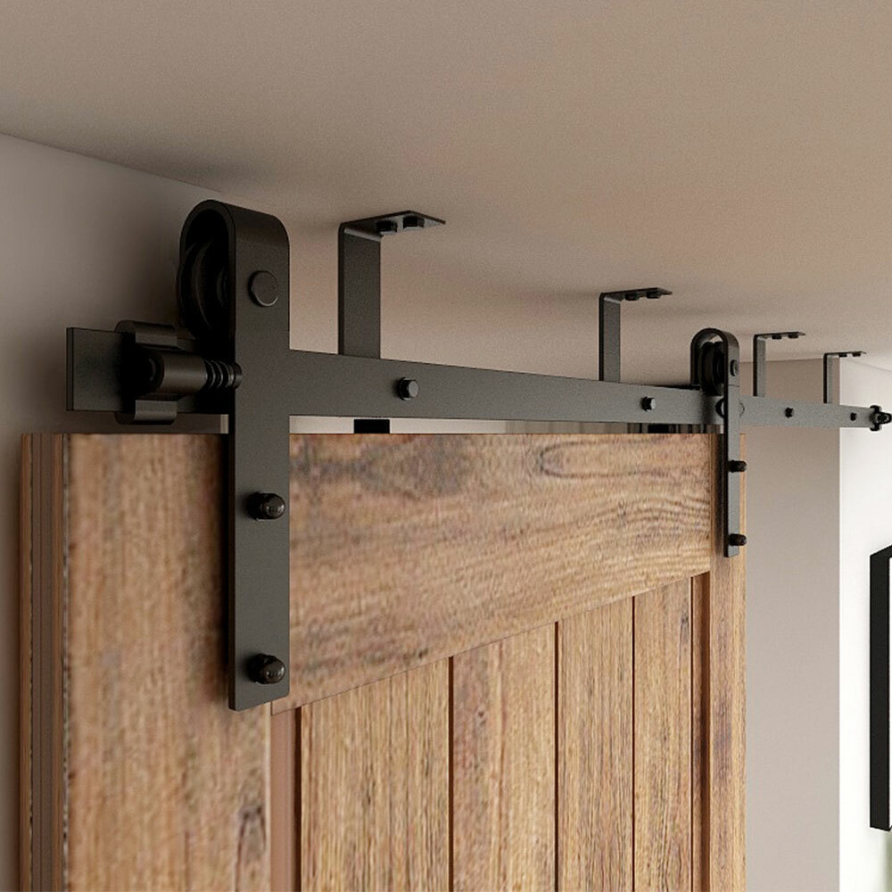 5-12FT Ceiling Bracket Mount Sliding Barn Door Hardware Kit Single/ Double Door