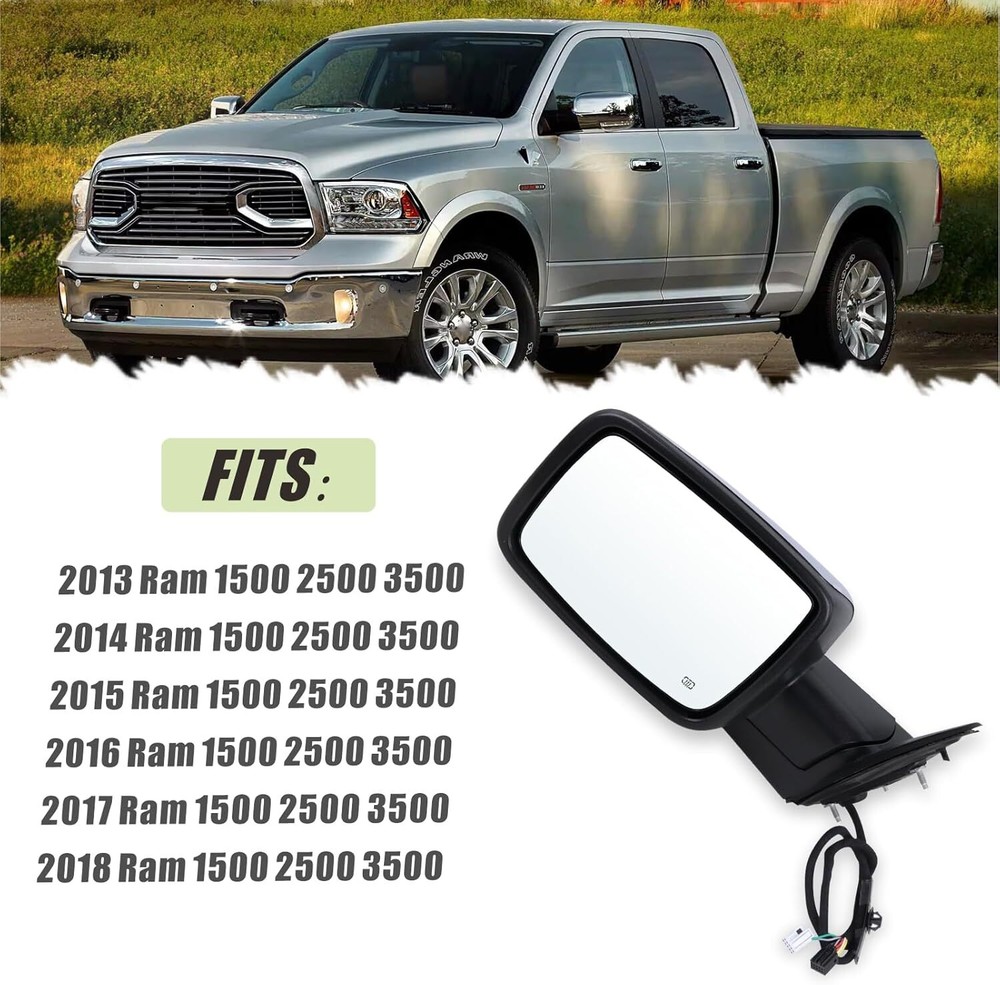 Left Side Mirror For 2013-2019 Ram 1500 Chrome Power Fold +Heated +Temper Sensor