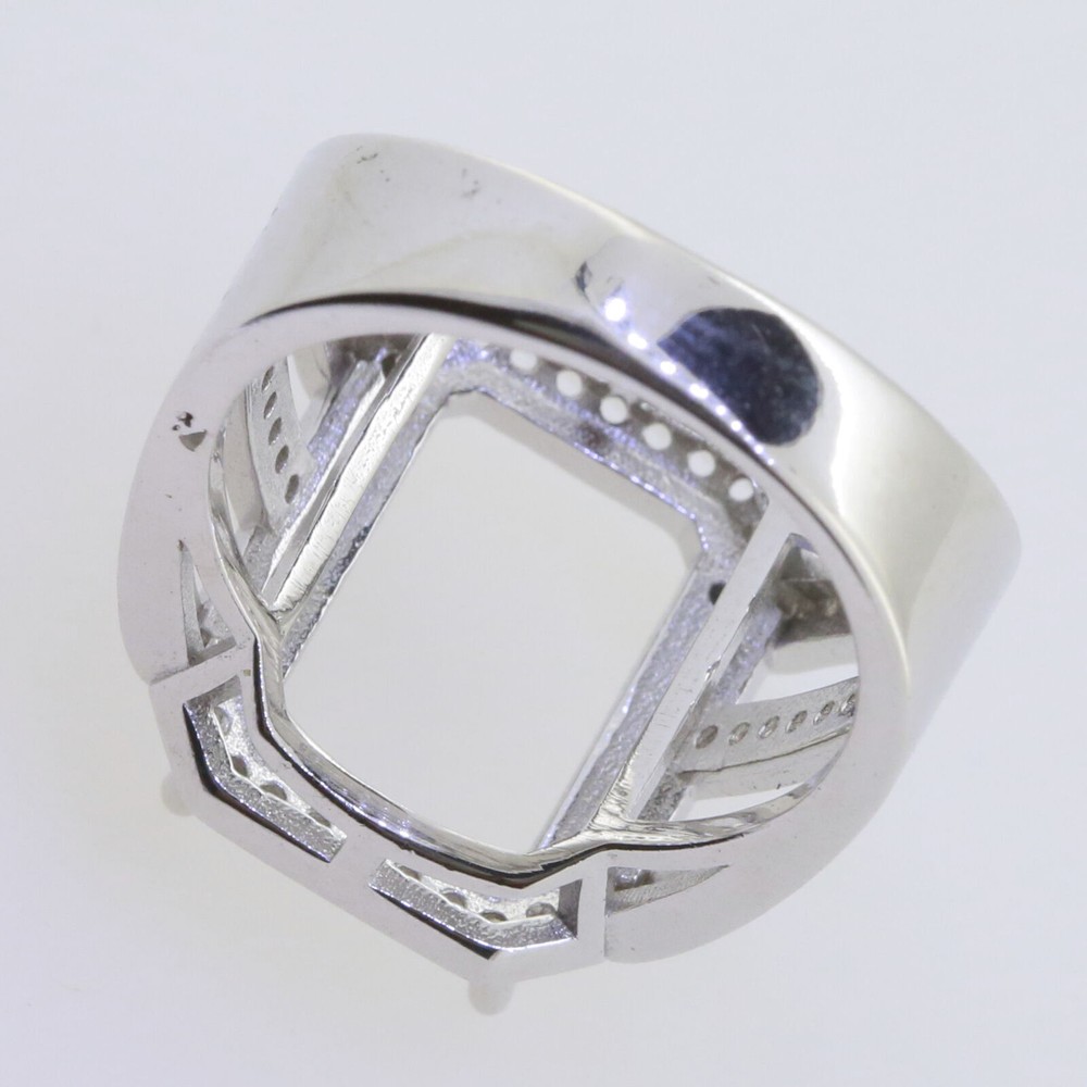 Sterling Silver Semi Mount Ring Setting Emerald OCT 14x10mm Halo Split Shank