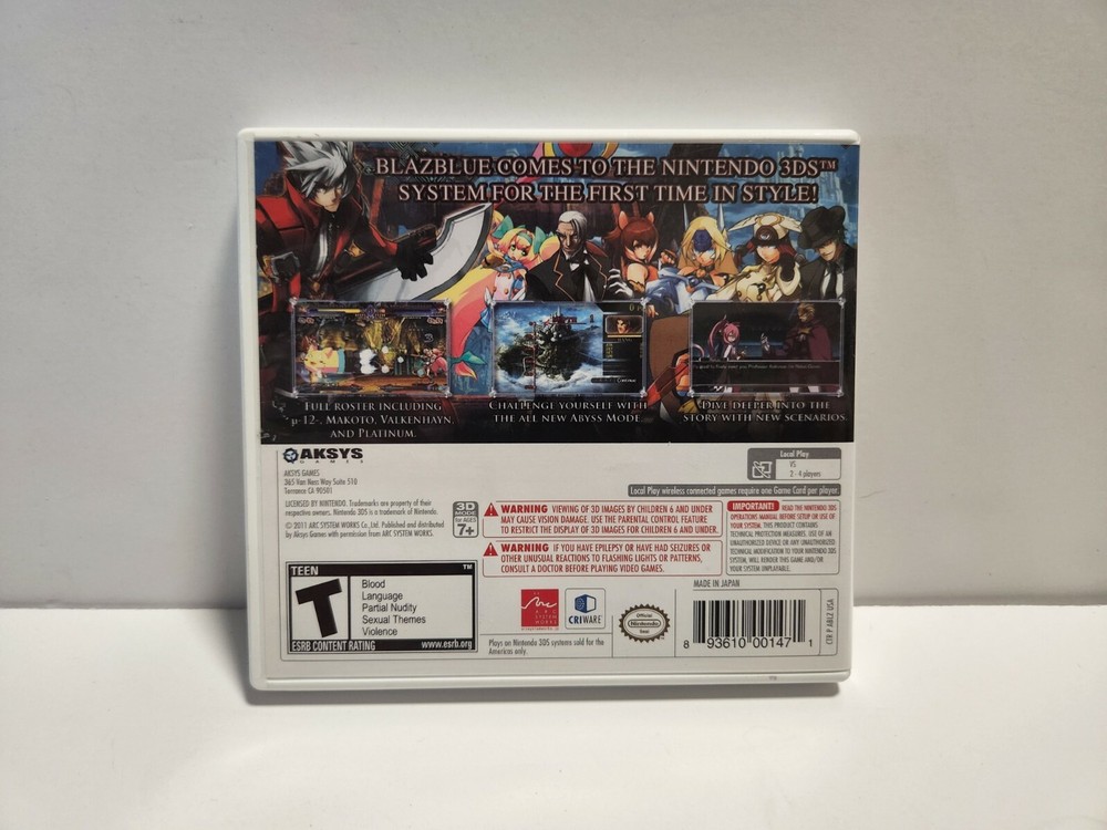 Blazblue: Continuum Shift II (Nintendo 3DS) Original Case & Manual Only