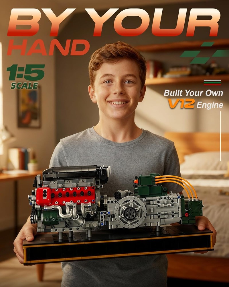 V12 Engine Model Kit That Runs, MOC Build Your Own Engineering Building Kit with
