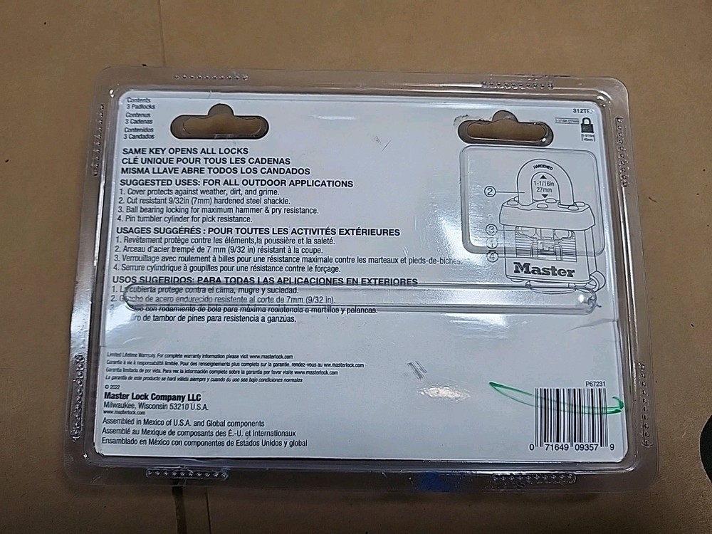 Master Lock 312TRI Weatherproof Padlock 3 Pack