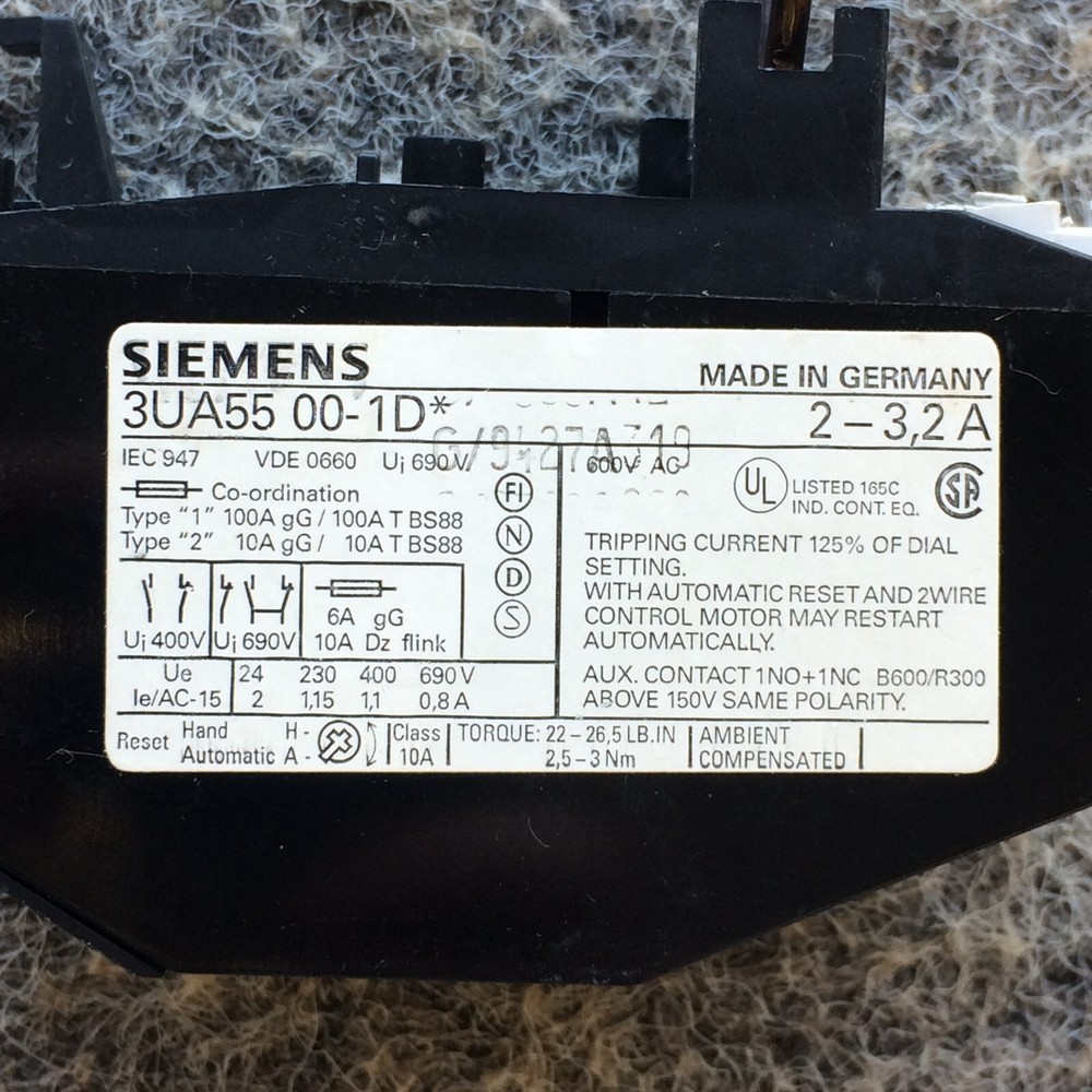 3UA55-00-1D Replacement Siemens World Series 2A-3.2A Solid State Overload Relay
