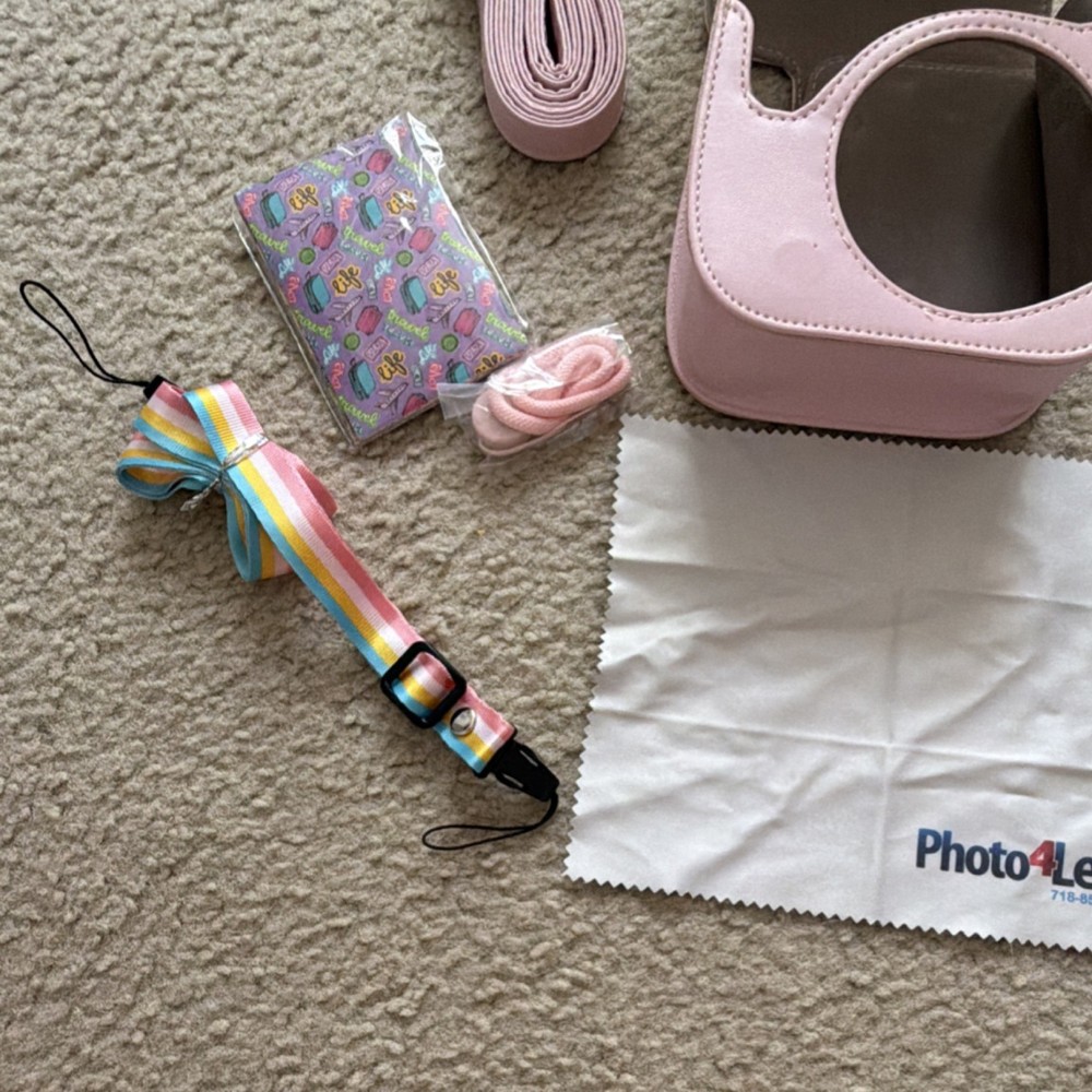 Instax Camera Pink Camera Case Bundle with Strap and Cleaning Cloth