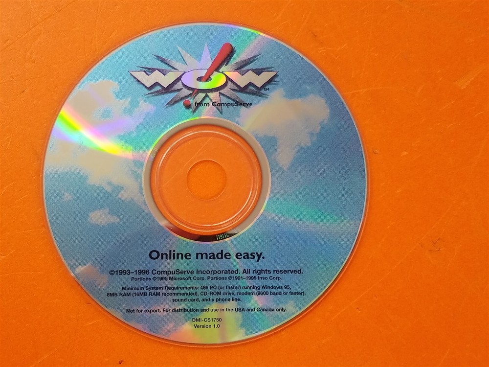 ⭐️⭐️⭐️⭐️⭐️ PC Software CD Disc WOW From CompuServ DMI-CS1750 1993-1996
