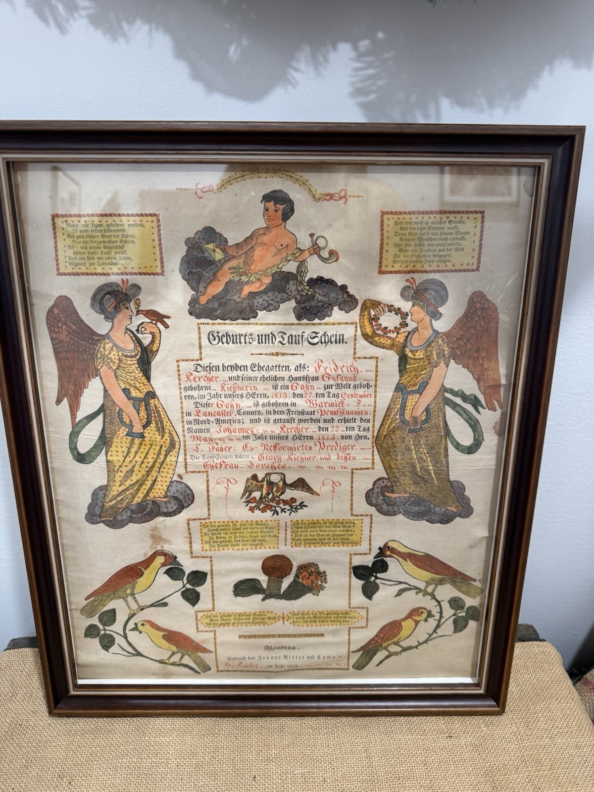 Antique Johann Ritter Taufschein Birth Certificate And Baptism 1814