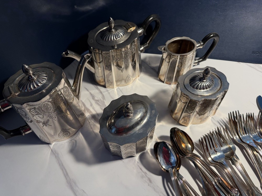 Antique Silver Tea And Cutlery Set