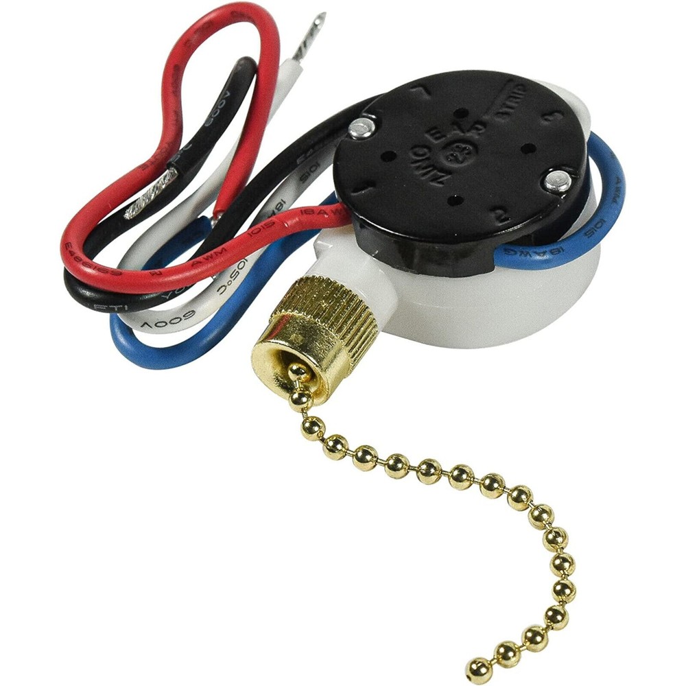 Ceiling Fan Switch for Zing Ear ZE-208s E89885 3-Speed 4-Wire Pull Chain Light